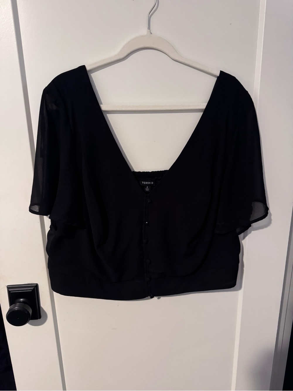 torrid Black Flutter Sleeve V-Neck Button-Front Top